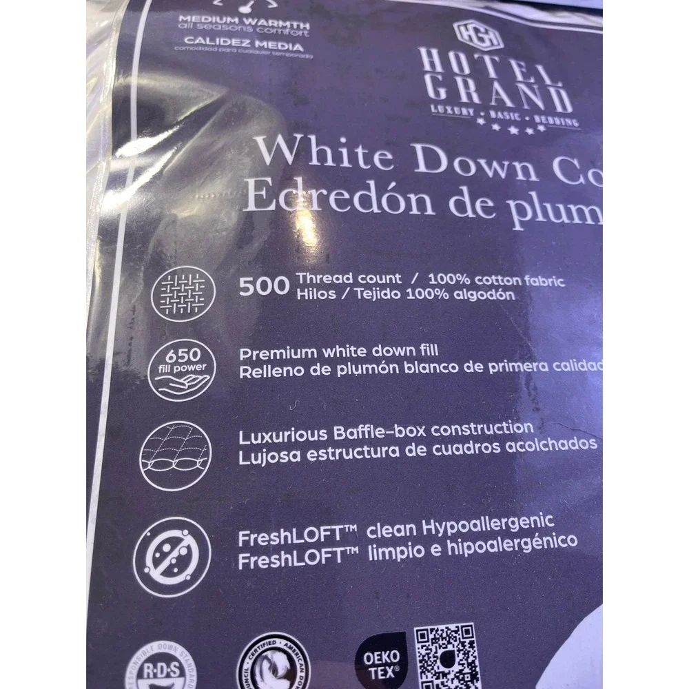 Hotel Grand White Down Comforter Twin White NEW 500TC 650FP Baffle Box